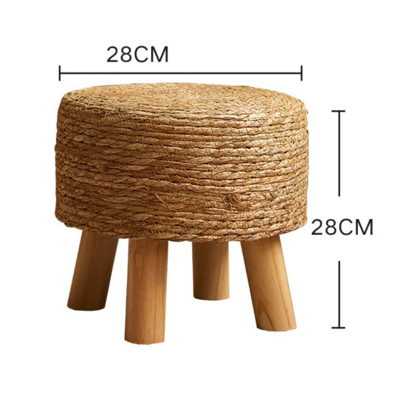 Geflochtener runder Hocker aus Holz – Niedriger Fußhocker